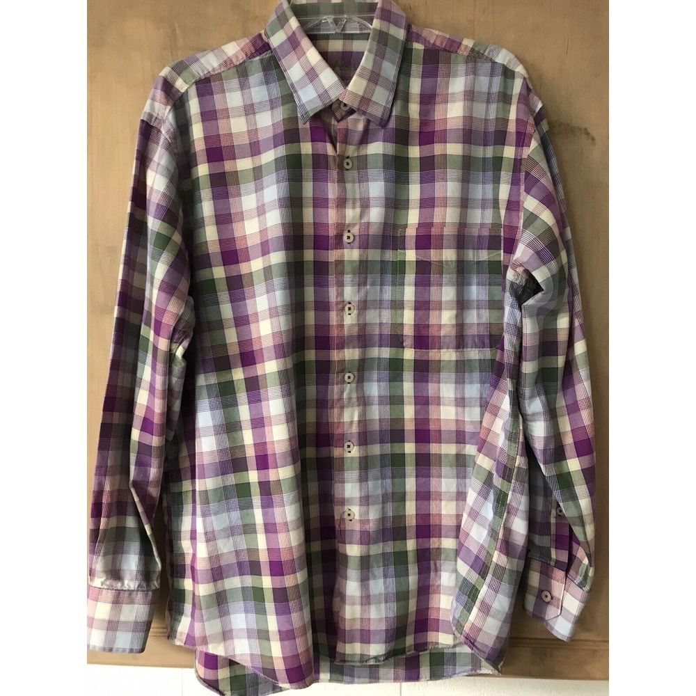 Paul Flusser Lg Shirt Plaid Purple‎ Multi Color